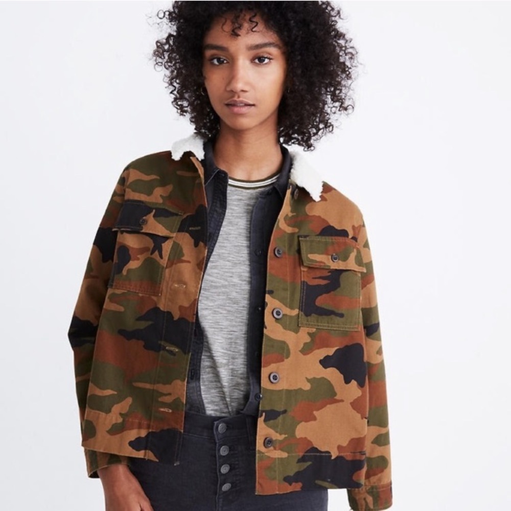 Madewell cropped camo w/ sneaky bunnies jacket.